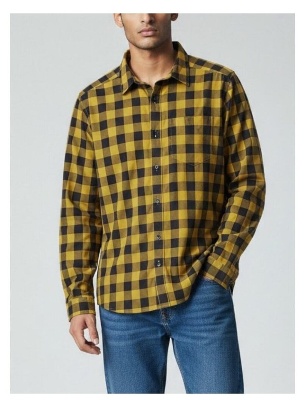 PATAGONIA Long Sleeve Fezzman Shirt Mens Size Medium Checkered Yellow Black